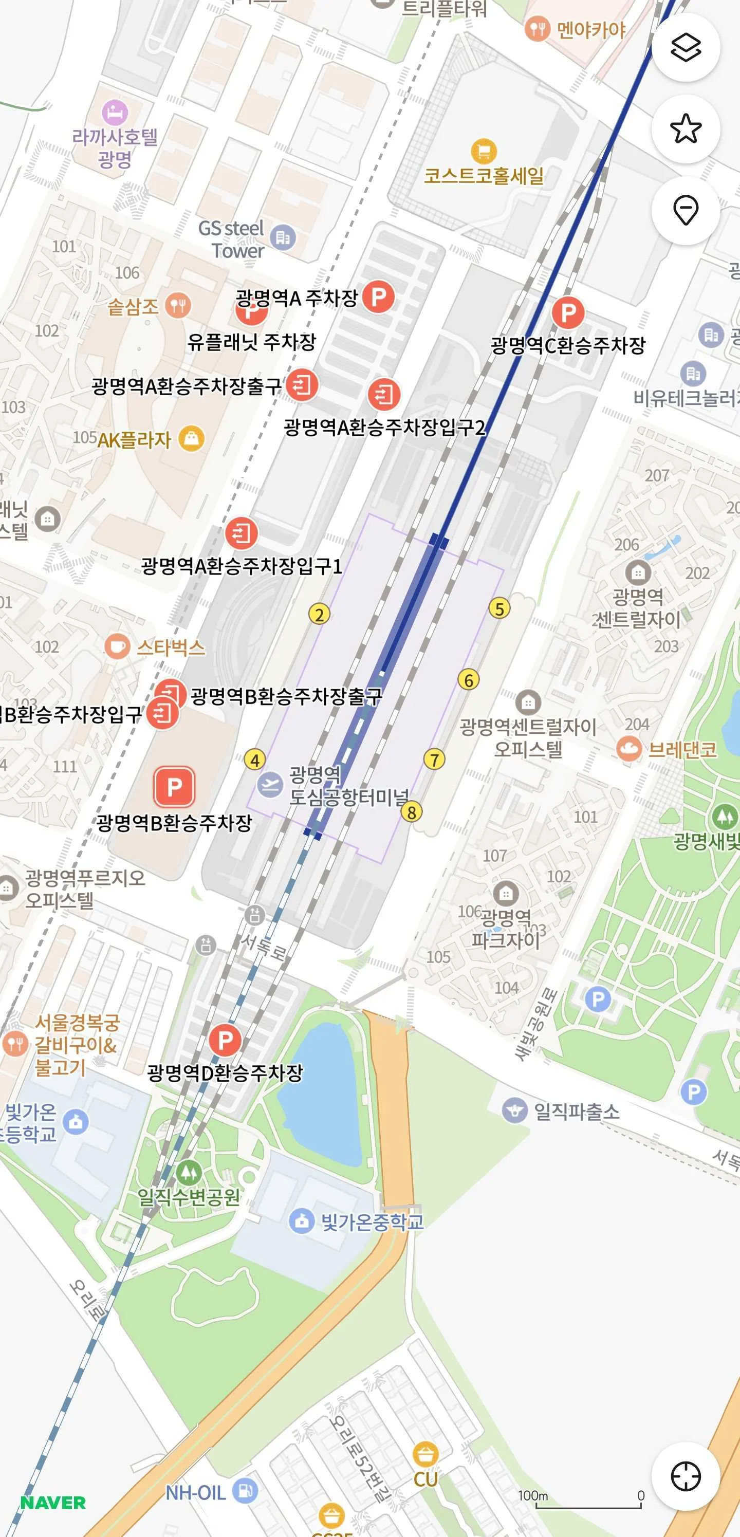 광명역 A·B·C·D 주차장 위치 지도